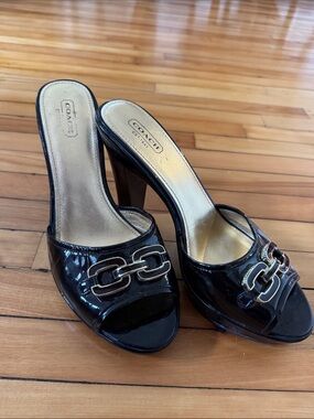 Coach Justeen patent leather platform heels